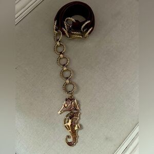 Miss Trish of Capri brown leather and gold link belt with seahorse charm